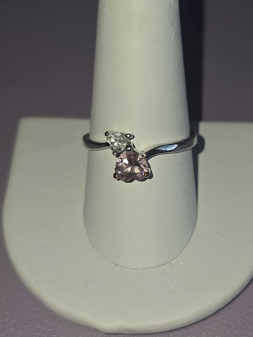 Silver-Tone Ring with Pink Heart Gem and Clear Accent, Size 10, Like New